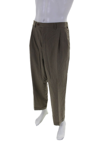 Canali Mens Wool Pleated Doubled Buttoned Closure Cuffed Pants Browm Size 40