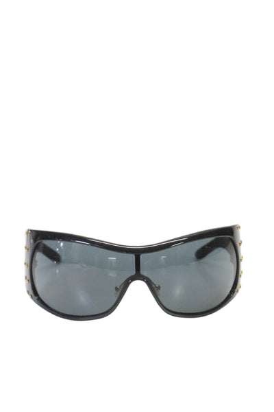 Marc Jacobs Womens Gold Tone Studded Gray Lens Large Shield Sunglasses Black