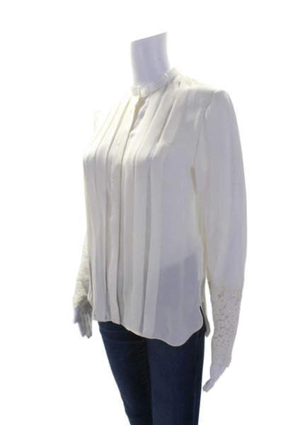 Elie Tahari Womens Silk Long Sleeve Lace Trim Button Down Blouse White Size XS