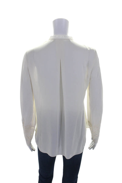 Elie Tahari Womens Silk Long Sleeve Lace Trim Button Down Blouse White Size XS