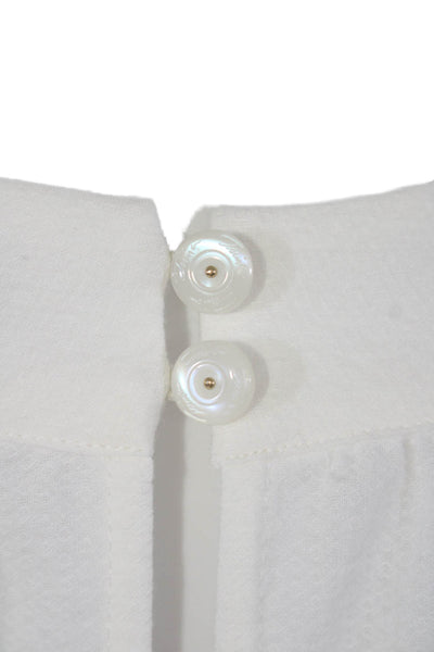Trina Turk Womens Cotton Bell Sleeve Scoop Neck Keyhole Blouse White Size S