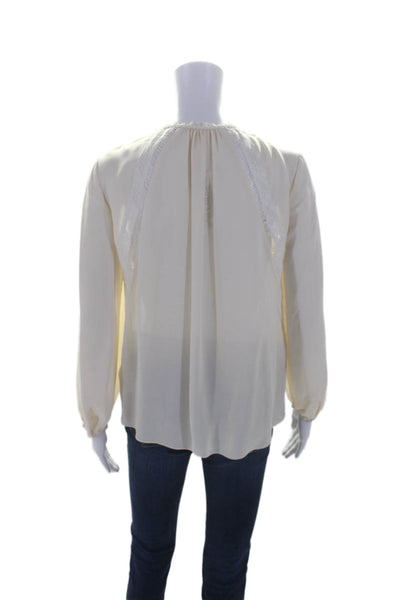 Rebecca Taylor Womens Silk Long Sleeve Lace Trim Pleated Blouse Cream Size 4