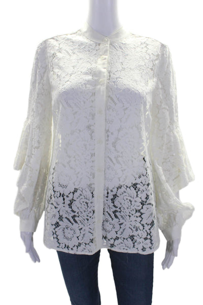 BCBGMAXAZRIA Womens Lace Kimono Sleeve Button Down Blouse White Size S