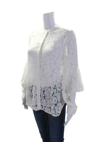 BCBGMAXAZRIA Womens Lace Kimono Sleeve Button Down Blouse White Size S