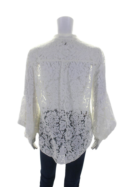 BCBGMAXAZRIA Womens Lace Kimono Sleeve Button Down Blouse White Size S