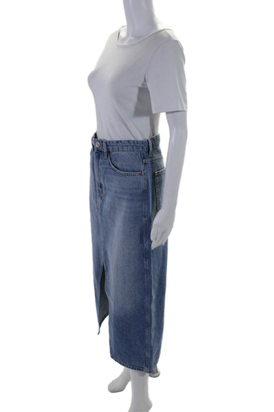 MNG Womens Cotton Denim Five Pocket Button Closure Maxi Skirt Blue Size S