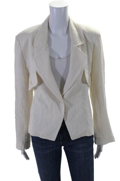 Greta.Y Womens Notch Collar Long Sleeve Button Up Blazer Jacket Beige Size S