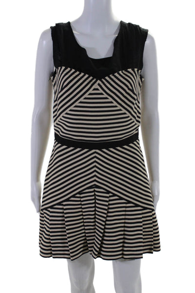 Elizabeth and James Womens Cotton Striped Pleated Drop Waist Dress Beige Size 8