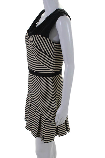 Elizabeth and James Womens Cotton Striped Pleated Drop Waist Dress Beige Size 8