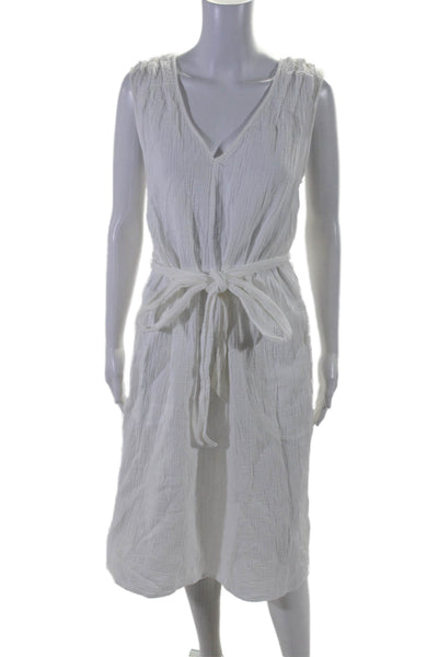 R Label The Reset Womens Cotton Sleeveless Belted Textured Dress White Size M