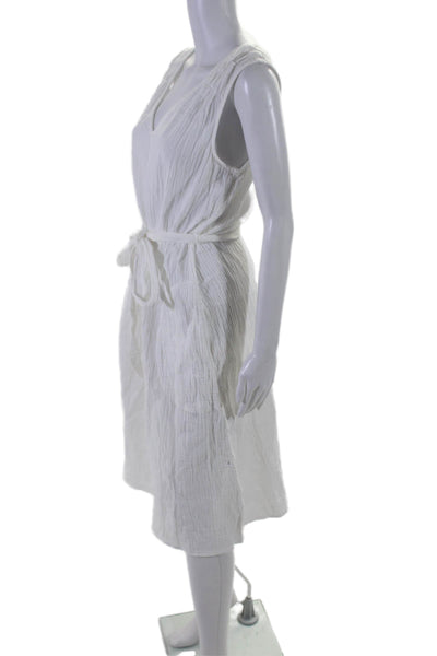 R Label The Reset Womens Cotton Sleeveless Belted Textured Dress White Size M