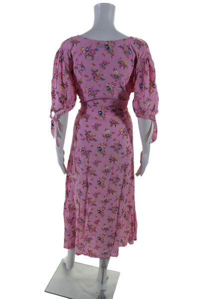 Faithfull The Brand Womens Floral Print V-Neck Zipped Belted Dress Pink Size L