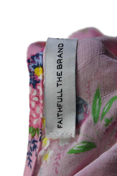 Faithfull The Brand Womens Floral Print V-Neck Zipped Belted Dress Pink Size L