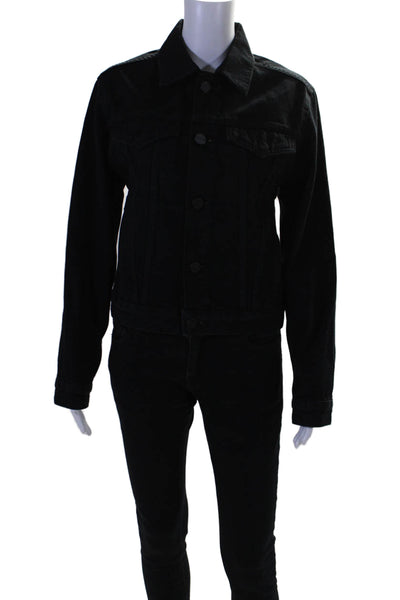 La Ligne Women's Collared Long Sleeves Button Down Jeans Jacket Black Size XS