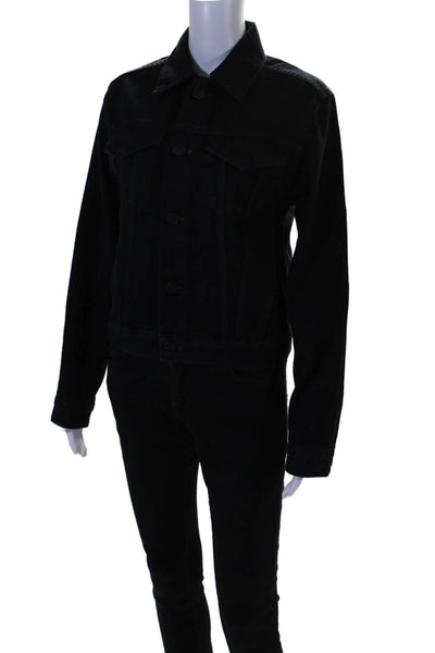 La Ligne Women's Collared Long Sleeves Button Down Jeans Jacket Black Size XS