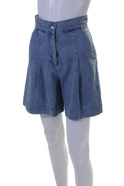 APC Women's Button Closure Pleated Front Light Wash Denim Shorts Size 34