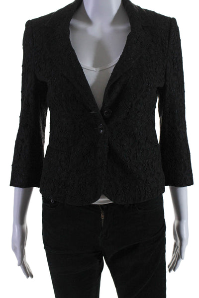 Karen Millen Womens Lace Button Down Long Sleeves Jacket Black Cotton Size 12