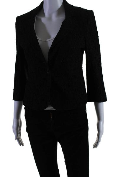 Karen Millen Womens Lace Button Down Long Sleeves Jacket Black Cotton Size 12