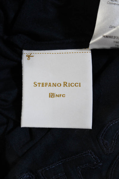 Stefano Ricci Womens Short Sleeves Tee Shirt Navy Blue Cotton Size Small