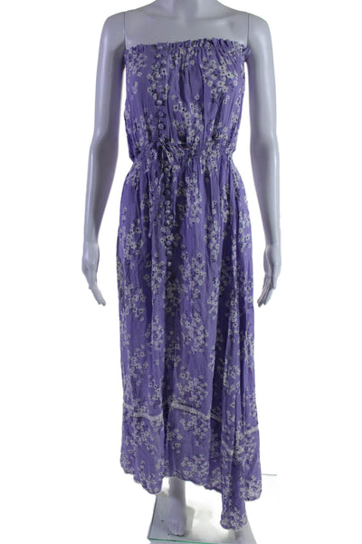 Sunday Womens Floral Print Strapless Maxi Dress Lavender White Size Small