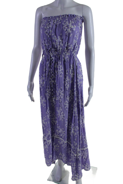 Sunday Womens Floral Print Strapless Maxi Dress Lavender White Size Small