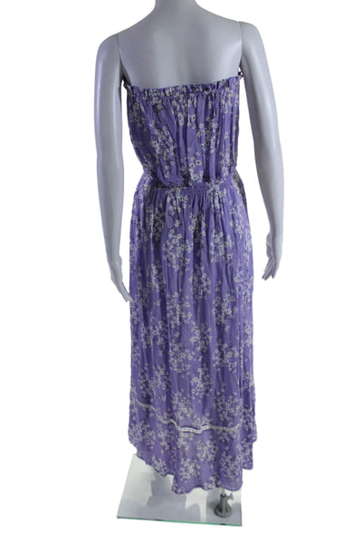 Sunday Womens Floral Print Strapless Maxi Dress Lavender White Size Small