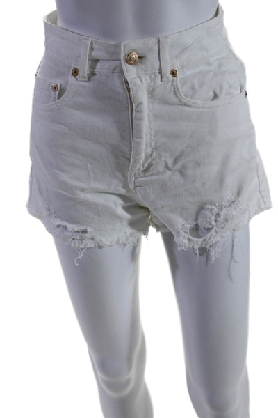 Ermanno Firenze Womens Denim Zip Up Cut Off Shorts White Cotton Size EUR 36