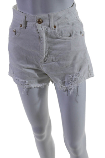 Ermanno Firenze Womens Denim Zip Up Cut Off Shorts White Cotton Size EUR 36