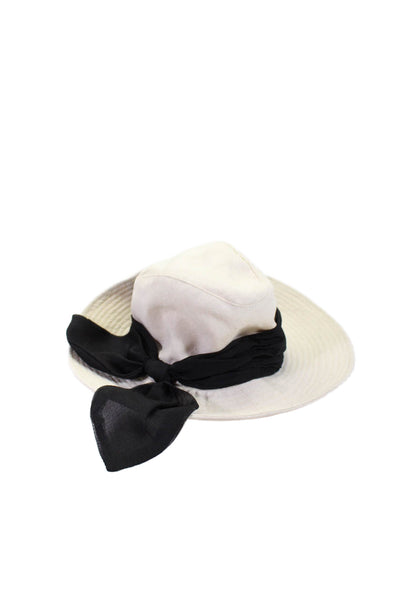 Eugenia Kim Womens Tie Bow Detail Pull On Casual Bucket Hat White Black