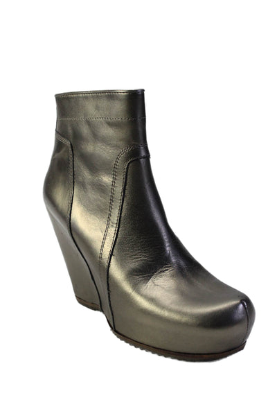 Rick Owens Womens Metallic Leather Round Toe Wedge Boots Gold Size 39.5 9.5