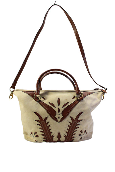 Ralph Lauren Purple Label Womens Large Laser Cut Tote Handbag White Brown