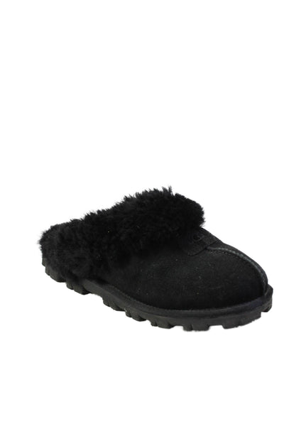 UGG Australia Womens Coquette Shearling Lined Mules Slippers Black Suede Size 8