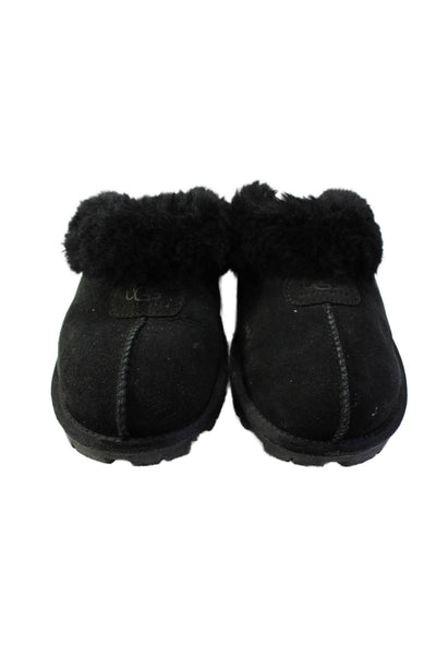 UGG Australia Womens Coquette Shearling Lined Mules Slippers Black Suede Size 8