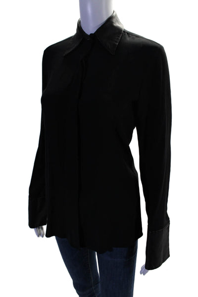 Ramy Brook Womens Black Silk Vegan Leather Trim Button Down Shirt Size XS