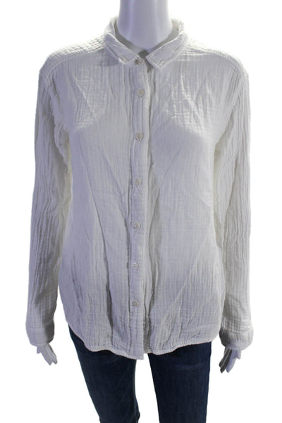 9seed Womens Cotton Collared Long Sleeve Button Up Blouse Top White Size S