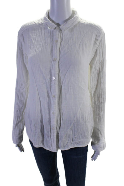 9seed Womens Cotton Collared Long Sleeve Button Up Blouse Top White Size S