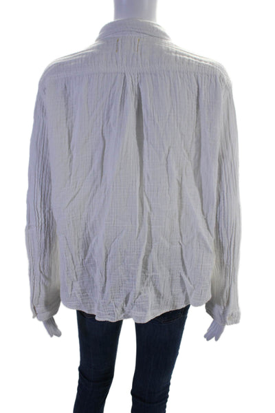 9seed Womens Cotton Collared Long Sleeve Button Up Blouse Top White Size S