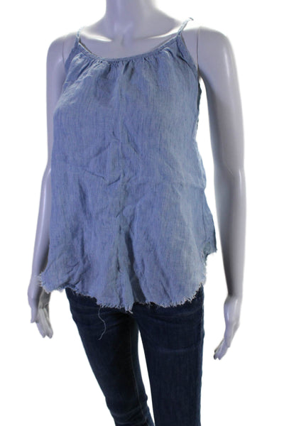 Birds of Paradis Womens Linen Round Neck Pullover Tank Top Blouse Blue Size S