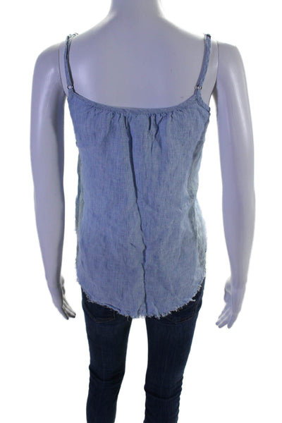 Birds of Paradis Womens Linen Round Neck Pullover Tank Top Blouse Blue Size S