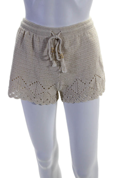 Joie Womens Cotton Blend Knit Drawstring Waist Mid-Rise Shorts Beige Size M