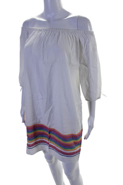 J Crew Womens Linen + Cotton Striped Off The Shoulder Dress White Size XS