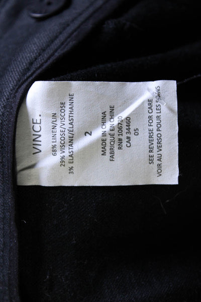 Vince Womens Linen Blend Hook Closure Mid-Rise Tapered Cargo Pants Black Size 2