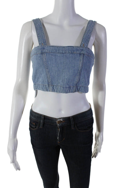 DL1961 Women's Square Neck Sleeveless Medium Wash Denim Cropped Top Size S