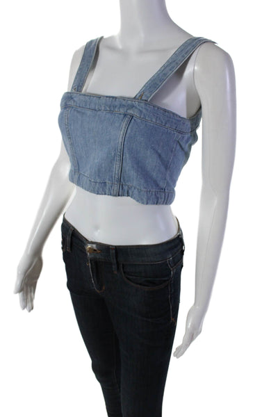 DL1961 Women's Square Neck Sleeveless Medium Wash Denim Cropped Top Size S