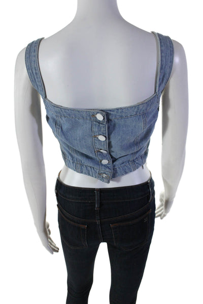 DL1961 Women's Square Neck Sleeveless Medium Wash Denim Cropped Top Size S