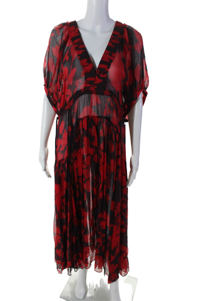 La Ligne Women's V-Neck Short Sleeves Cinch Waist Maxi Dress Floral Size XS