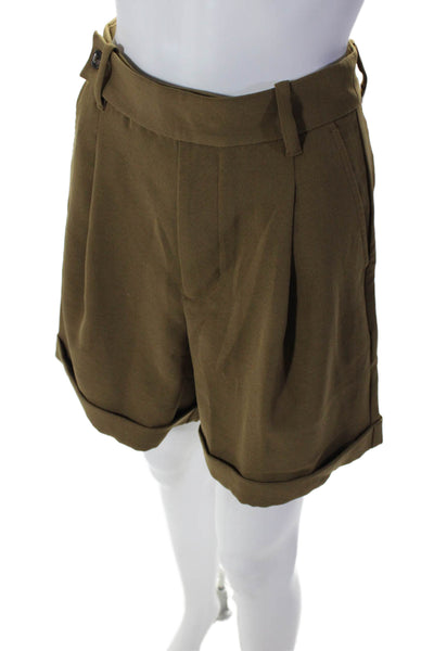 Madewell Women's Button Closure Pleated Front Cuff Hem Dress Shorts Brown Size 0