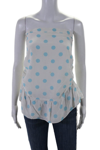 For Love And Lemons Womens Strapless Polka Dot Gathered Blouse White Blue Size S