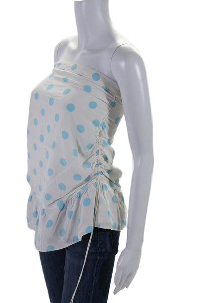 For Love And Lemons Womens Strapless Polka Dot Gathered Blouse White Blue Size S