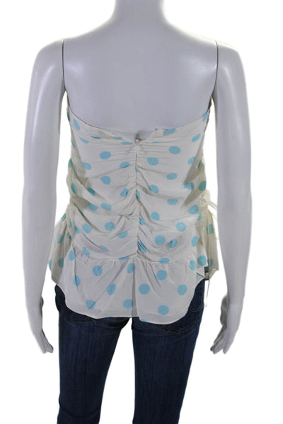 For Love And Lemons Womens Strapless Polka Dot Gathered Blouse White Blue Size S